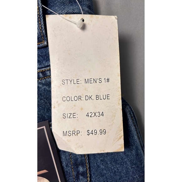 VTG Arjun Jeans Classic Mens 42x34 Dark Blue Wash Distressed Straight Leg Denim - Picture 7 of 7